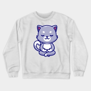 Cute Cat Meditating Yoga Cartoon Crewneck Sweatshirt